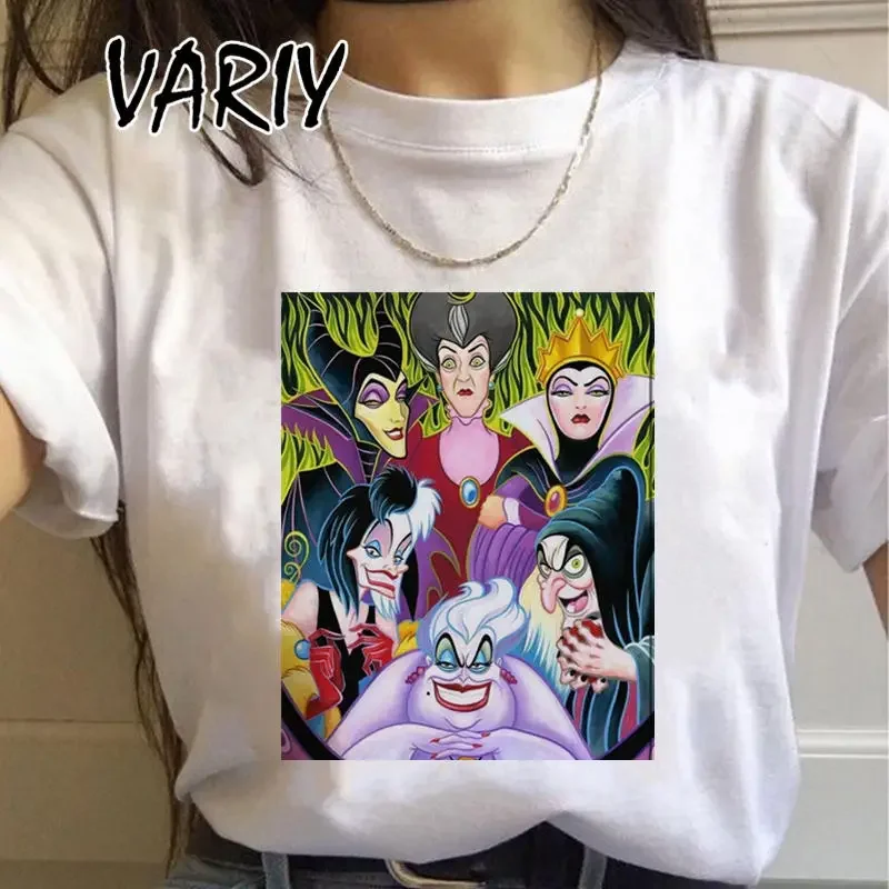 Classic Movie Villains Group Print T Shirt Women Top Cartoon Tees Harajuku Maleficent T-shirt Fashion Tshirt Female Four Season