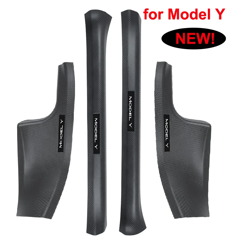 4PCS Front Rear Door Sill Protector Cover for Tesla Model Y 2024 Carbon Fiber Anti Kick ABS Pedal Guards Inner Strip Threshold