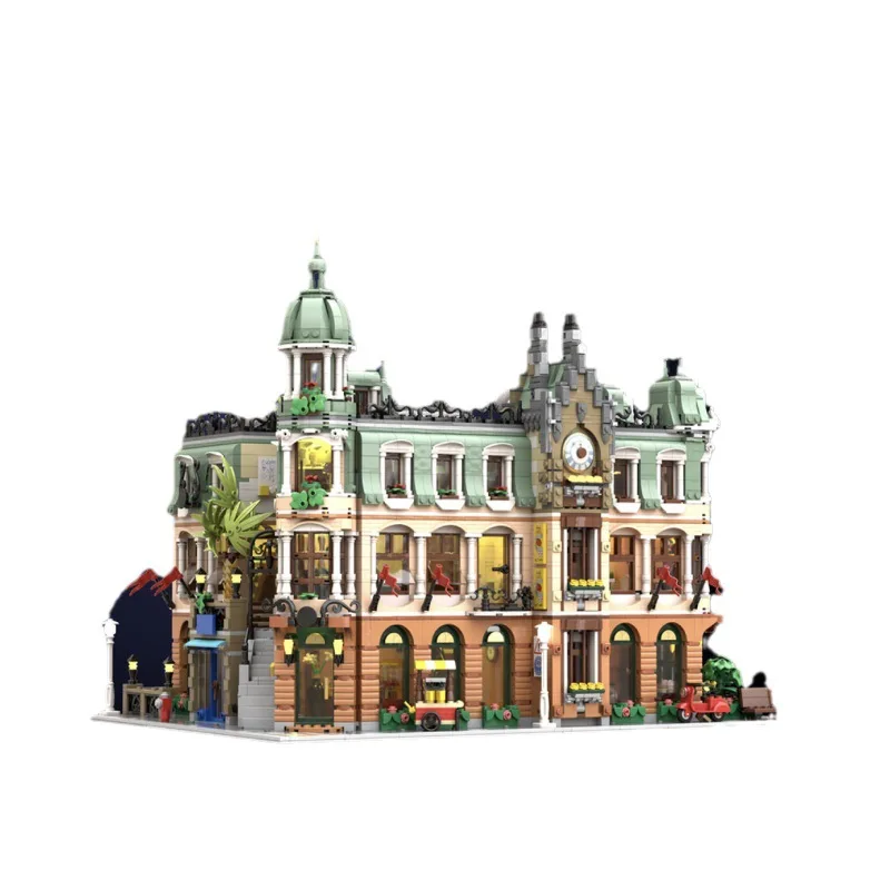

MOC building blocks, large hotel and garden palace restaurant, modular construction, DIY toy set, educational gift for children