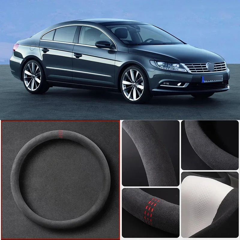 

Alcantara Anti-Slip Black Suede Leather Car Universal Steering Wheel Cover For Volkswagen CC Car Accessories