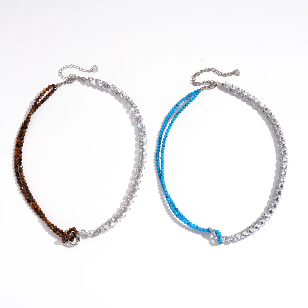 

European and American Light Luxury Zircon Tiger Eye Beaded Geometric Color-Clavicle Chain Couple's Necklace Personalized High-En