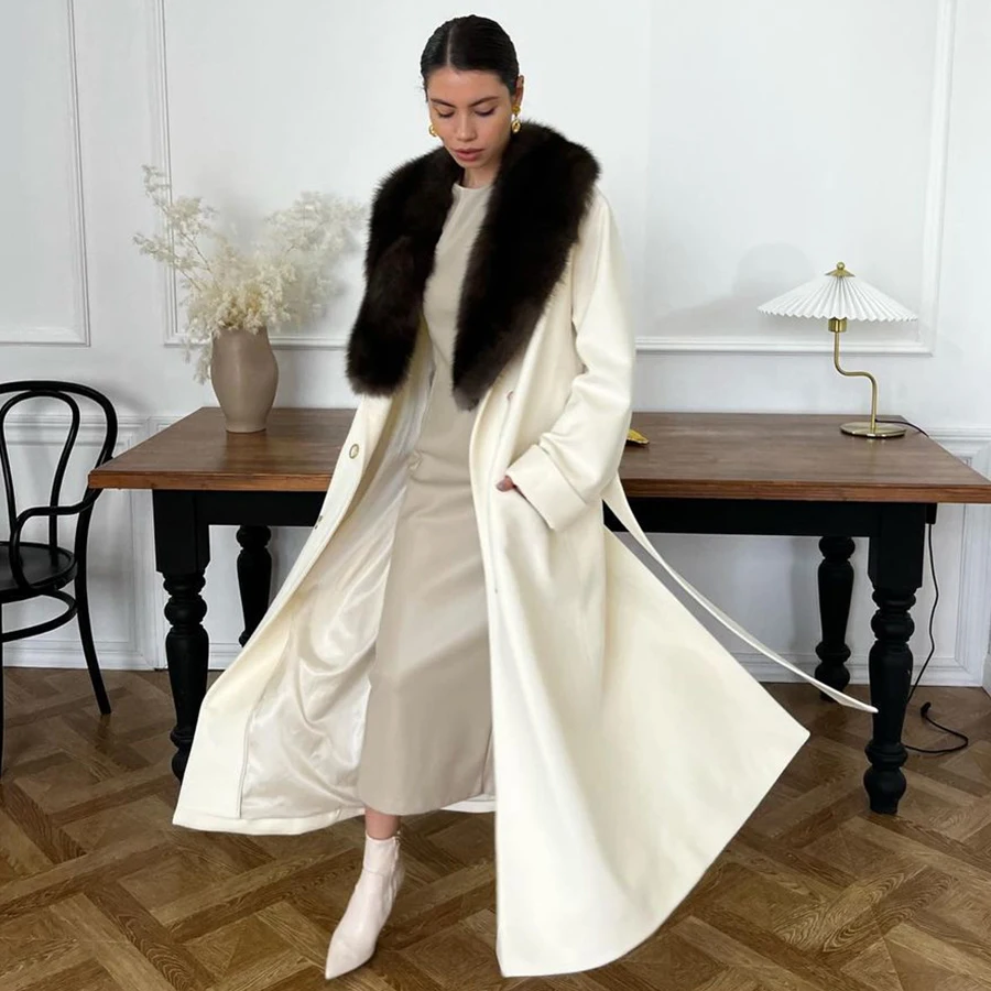 Neue Kaschmir Mantel Frauen Wolle Mischungen lange echte Fuchs Pelz Pelz Jacke Wolle Mischungen Mantel Winterkleid ung für Frauen Trend hohe Qualität