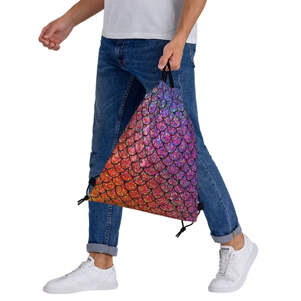 Colorful Glitter Mermaid Scales Backpacks Drawstring Bags Drawstring Bundle Pocket Sports Bag Book Bags For Man Woman School