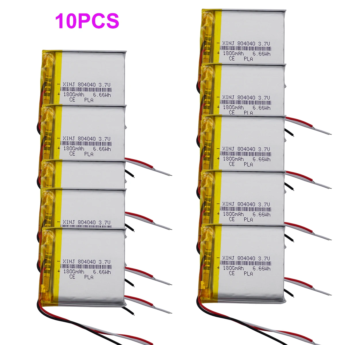 

Lot 10pcs 3.7V 1800mAh 6.66Wh 3-Wires Thermistor Li-Polymer Li Lithium Battery 804040 For GPS DashCam Video Player Tablet PC