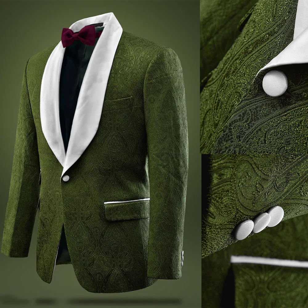 

Fashion Green Jacquard Men Suit Tailor-Made One Piece Blazer Men Jacket One Button Formal Business Causal Party Host Tailored