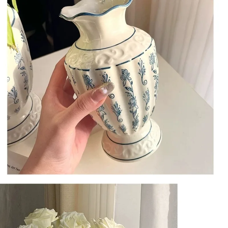 1pc French Neoclassical Vintage Vase Luxury Unique Flower Vase Water Culture Floral Decor for Living Room
