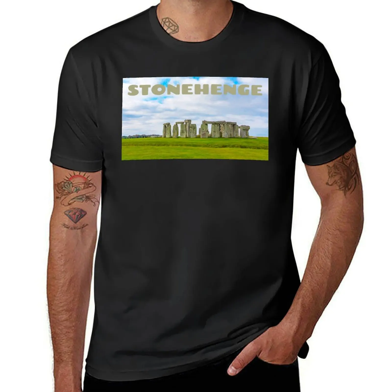 Vintage-Style Stonehenge Travel Poster T-Shirt for a boy summer top sports fans plain white t shirts men