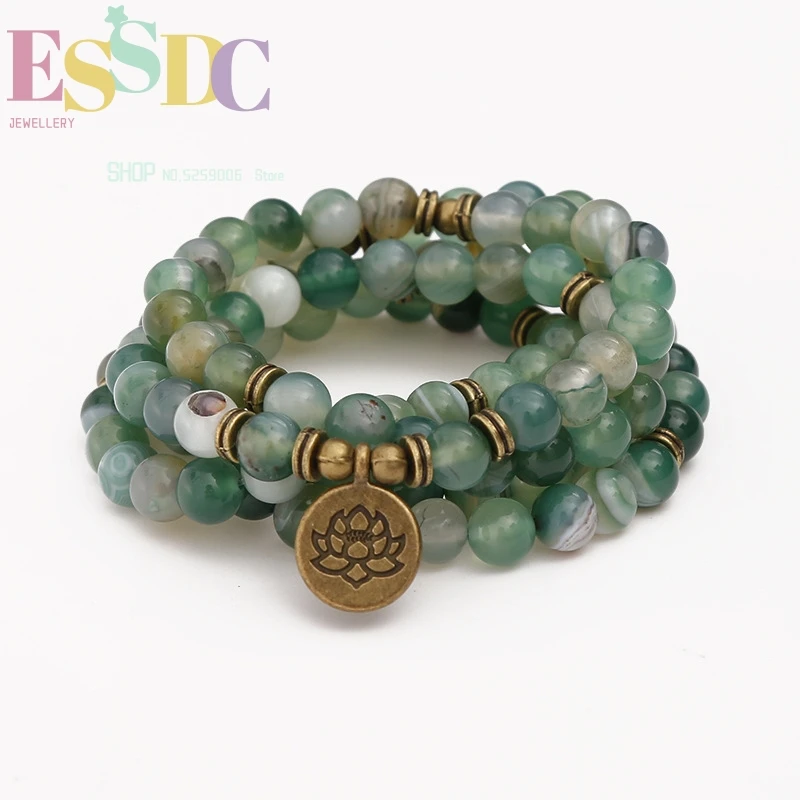 8mm Natural Strip Light Green Onyx  108 Mala Hand String Trendy Women's Chakra Jewelry Yoga Healing Bracelet Wholesale