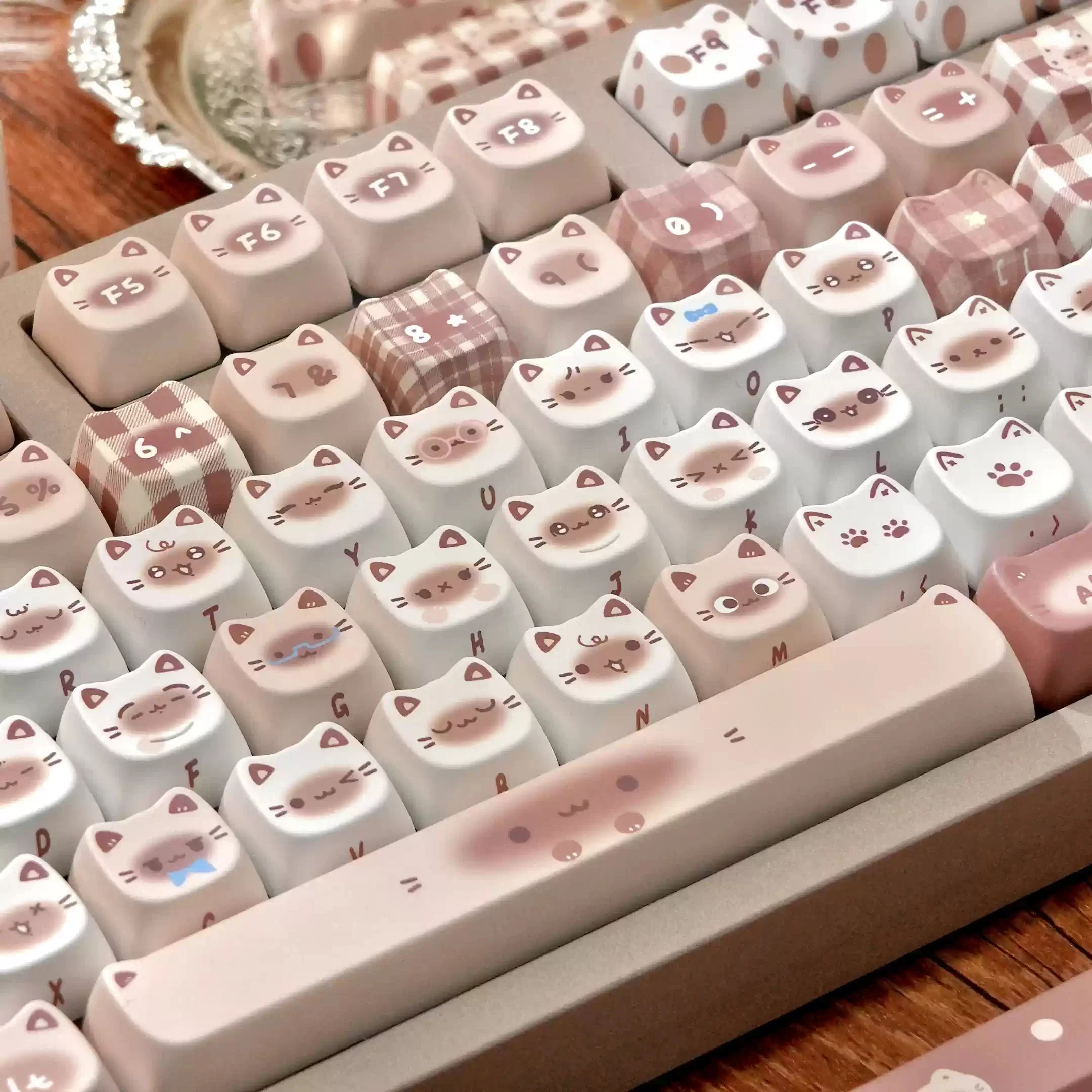 New MAO Profile Cute Cat Shape 140-Key Sublimation Keycap Set Compatible with MX-switch Mechanical Keyboards PBT Gifts for Girls