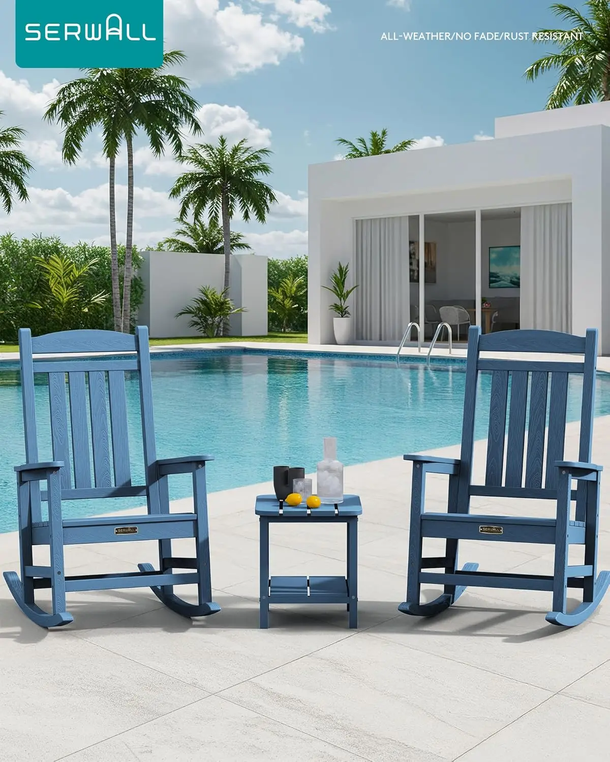 All-Weather HDPE Outdoor Rocking Chair for Balcony, Yard, Patio - Durable Porch Rocker in Blue