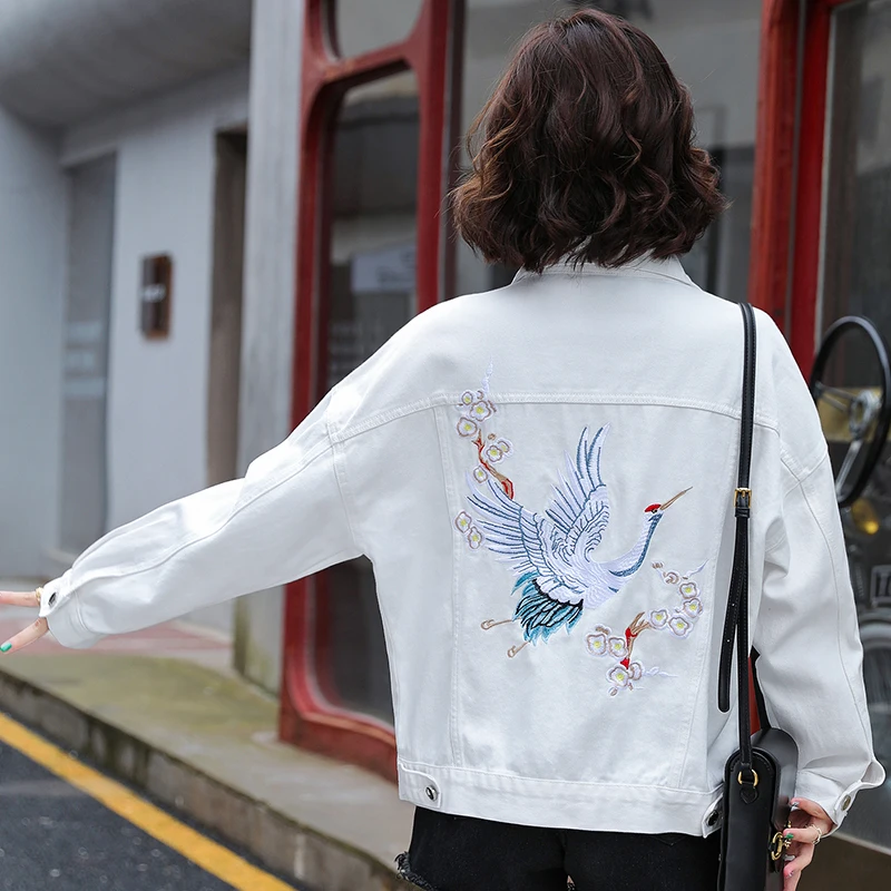 

Fried Street Denim Jacket Female Spring Autumn 2023 New Embroidered Denim Jacket Women Fashion Loose POLO Collar Denim Jacket