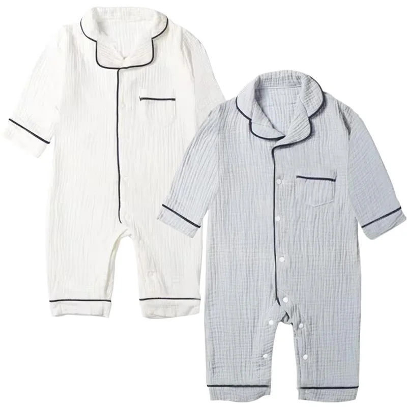 Baby Sleepwear for Boy Girl Organic Cotton White Romper Newborn Pajama Muslin Long-sleeved Onesie Kids  Clothe Toddler Jumpsuit