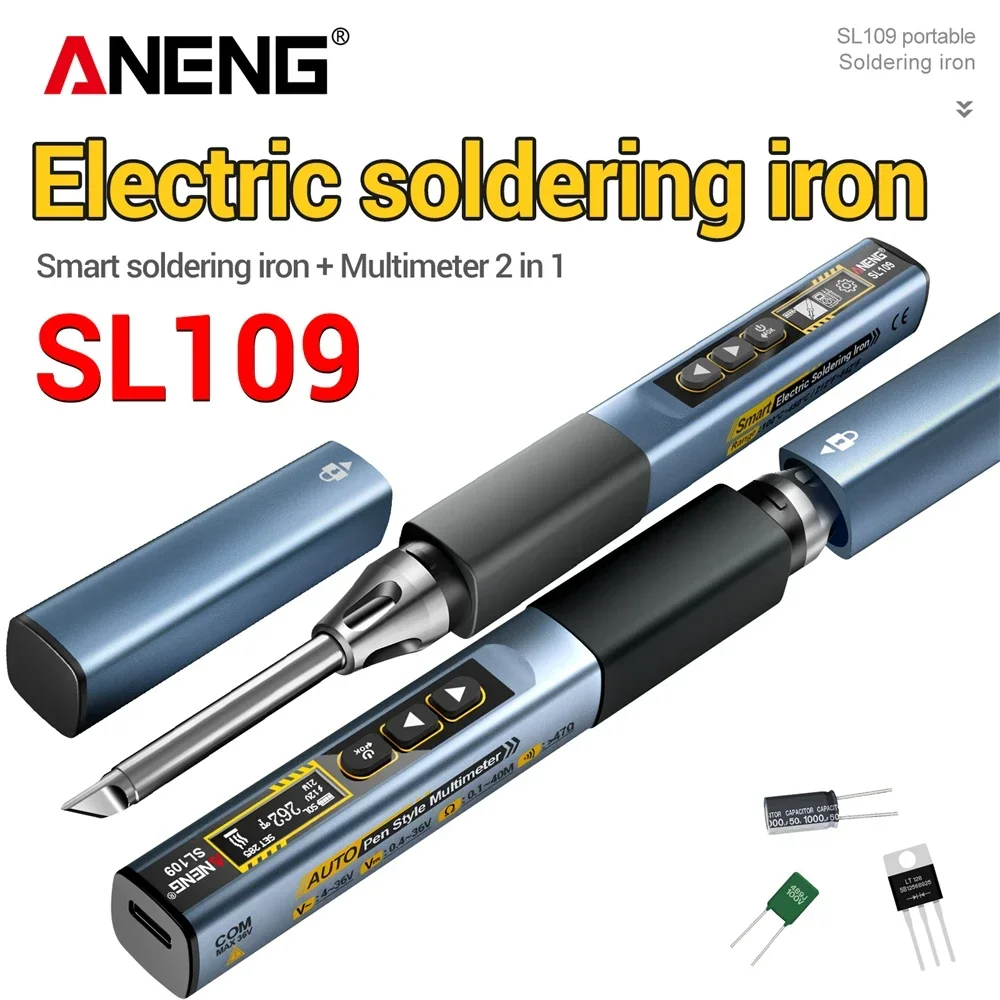 ANENG SL109 Soldering Iron with Built-in Multimeter 75W Max Power OLED Screen Type-C Charging Circuit Welding Testing Equipment