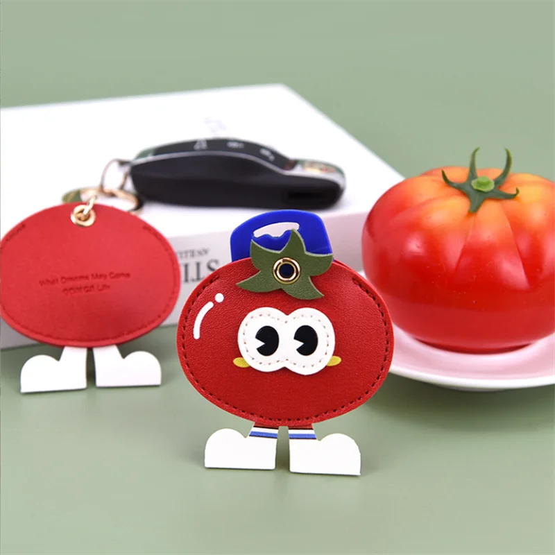 Tomato Avocado Leather For Protective Sleeve Access Control Card Cover With Keychain Car Key Chains Fruit Badge Card Holders