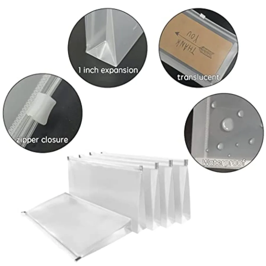 Buste in plastica con cerniera 5 x 10 Cartella buste in poliestere trasparente per ricevute di denaro, coupon, fatture, 20 confezioni