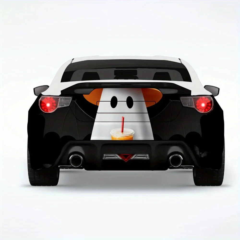 

Милый призрак с шляпой ведьмы и тыквой, автомобильная наклейка, виниловая наклейка на заднюю часть автомобиля, водонепроницаемые самоклеящиеся виниловые наклейки для автомобиля