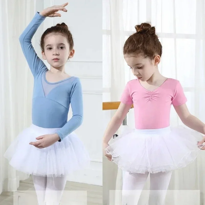 Girls Ballet Tutu Skirts Pink Kids Fluffy 4 layer Soft Yarn Tulle Skirts White Elastic Ballet Leotard Skirts