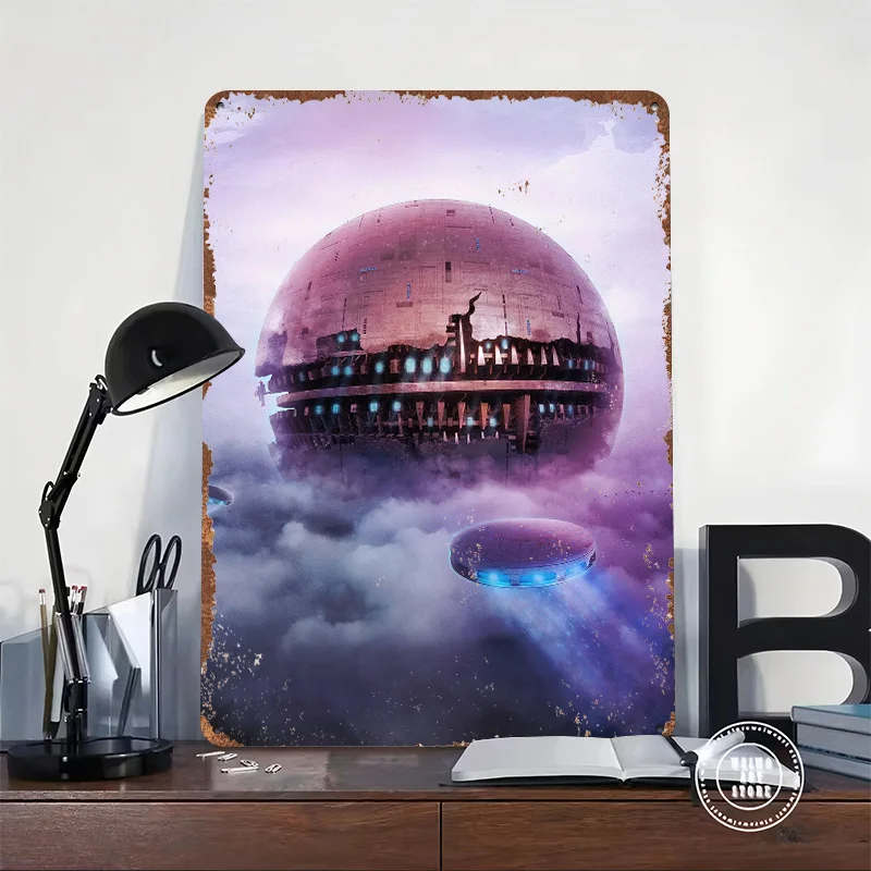 Spaceship Metal Poster Customized Wall Art Retro Vintage Metal Signs for Man Cave Home Decorations Living Room Decoration Gaming