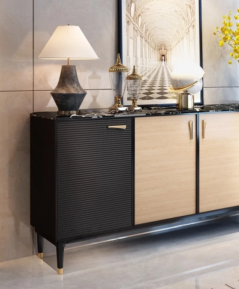 YJQ Italian retro style entrance porch cabinet villa French living room solid wood locker marble dining side cabinet