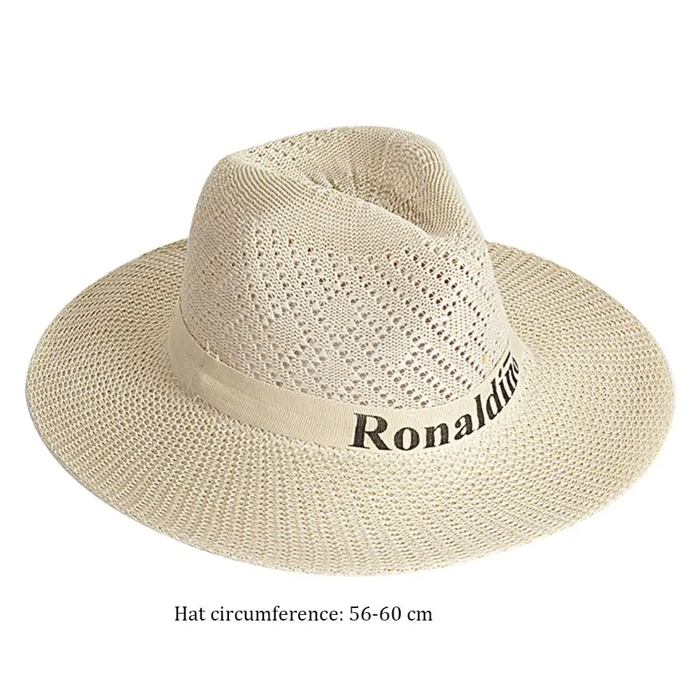 Summer Men Breathable UV Protect Sun Protection Bowknot Panama Wide Brim Cowboy Hat Straw Hat Sunscreen Cap Middle-aged