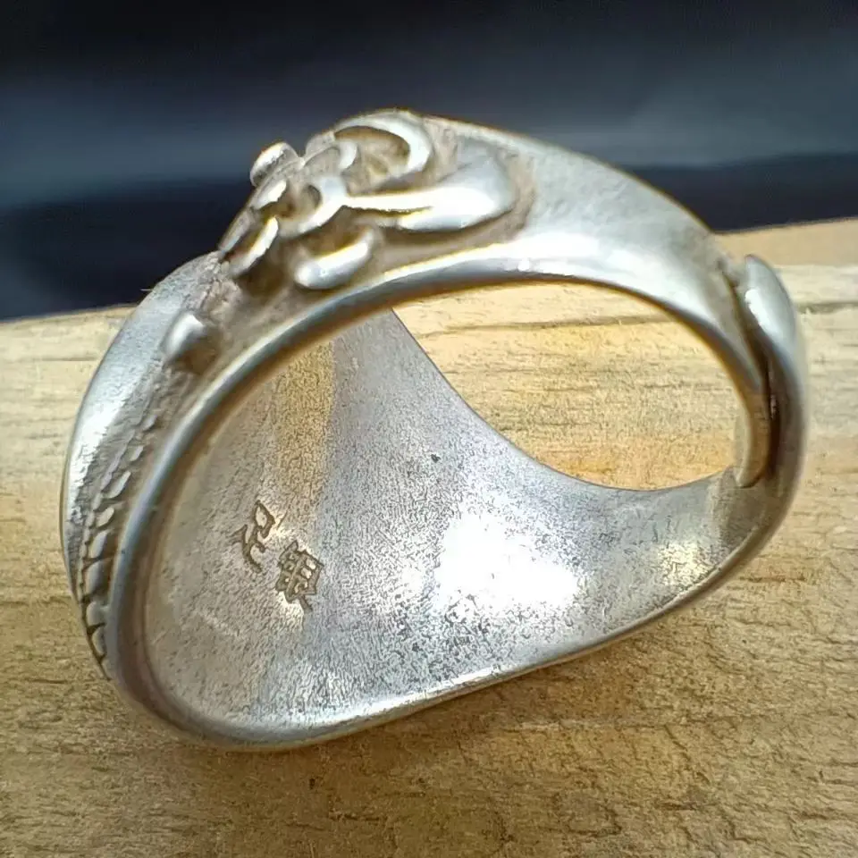 Collection Old China Tibet Silver Handmade Inlay Jade Ring Superb Ornament Gift 5