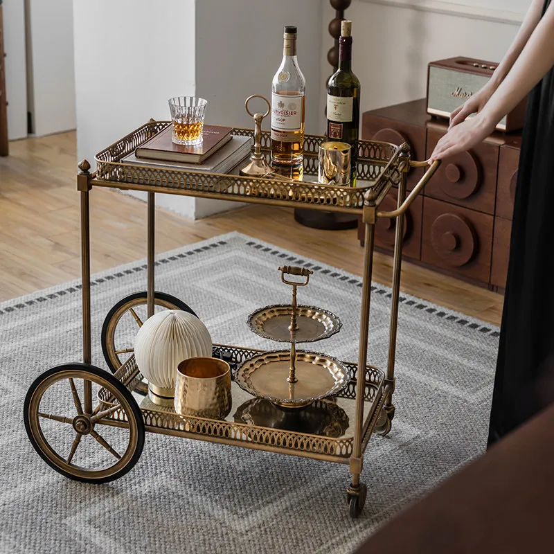 YFY french iron art cart storage rack for home living room bathroom movable push cart tea table storage rack