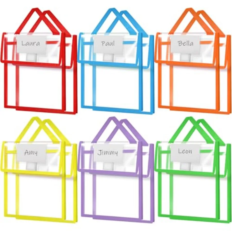 Pack Thick Clear Book Pouches with Blank Name Tags and Handles Book Baggies Bags Bins Organizer for School Classroom Library Po