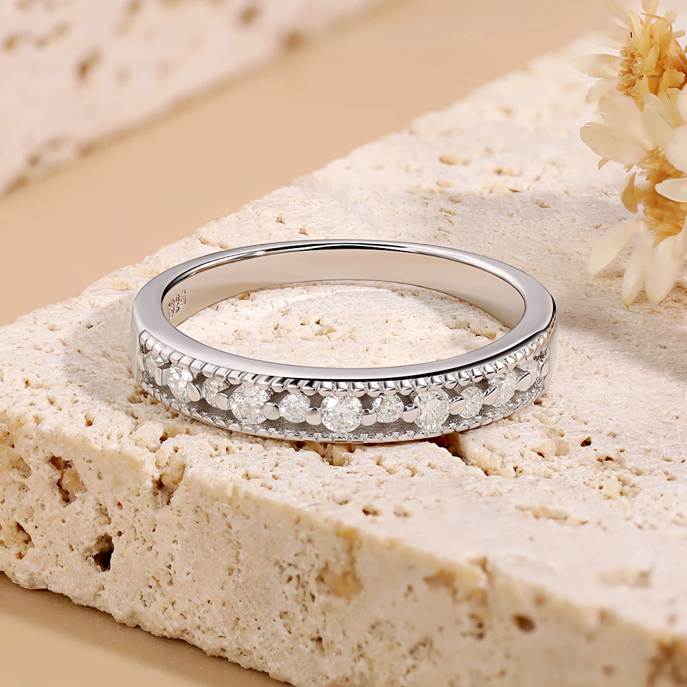 M-JAJA Half Eternity Moissanite Wedding Band for Women S925 Sterling Silver Couple Engagement Rings Birthday Fine Jewelry Gift - Image 4