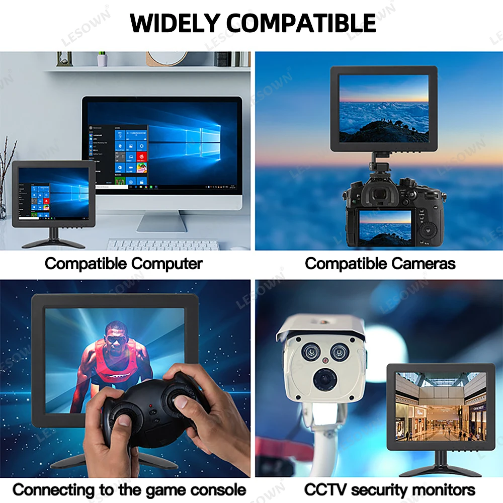 LESOWN 8 inch Car Monitor 1024x768 IPS 4:3 Compatible with VGA HDMI AV Small Ancillary Display for Camera Parking Reverse image