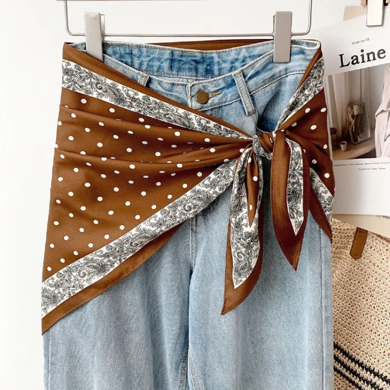 

Korean Paisley Polka Scarf Women, Layered High-End Accessory, Paired with Jeans, Belt, and Neck Scarf