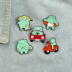 Fun Frog Enamel Pins Custom Froggy Car Swimming Pool Plant Brooch Lapel Badge Bag Cartoon Animal Jewelry Gift for Kids Friends