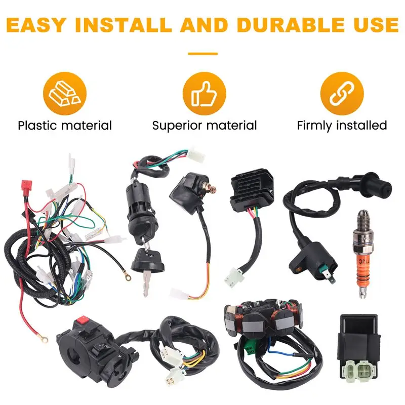AB98-ATV Wiring Harness Kit, With CDI Stator Regulator Ignition Switch Solenoid Relay For GY6 125Cc 150Cc ATV 4-Stroke Parts