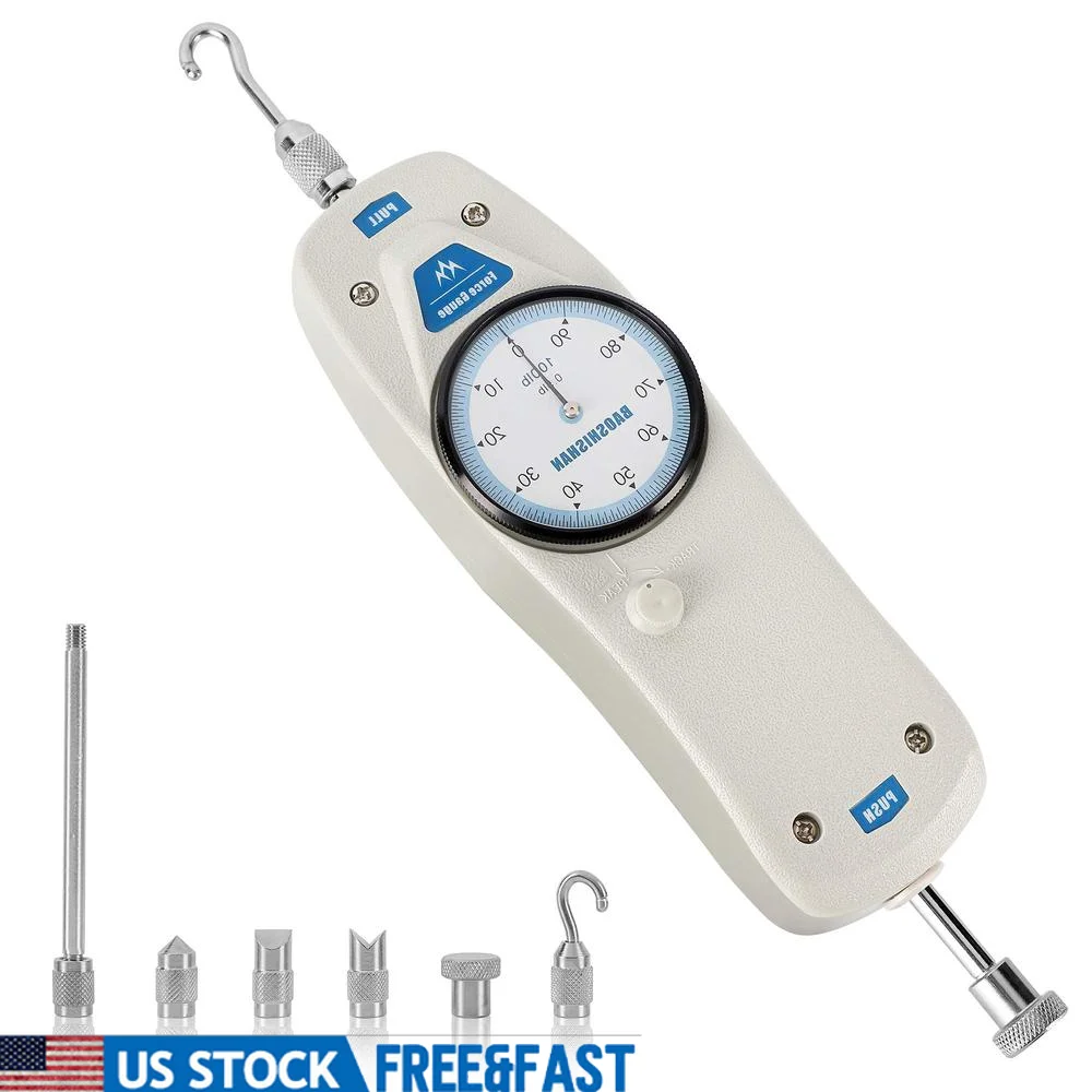 Medidor de fuerza de 100lb con certificado de calibración, accesorios de Estuche de transporte, función de pico/pista, amplia aplicación