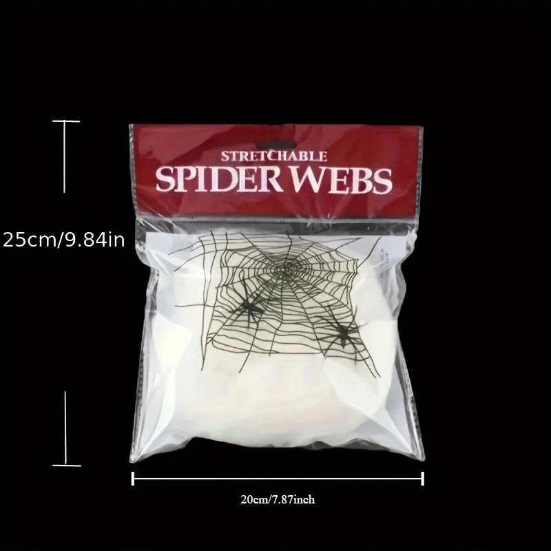 شبكات عنكبوت قابلة للتمدد مع 2 عناكب لكل منهما، لوازم الحفلات ديكورات نسيج العنكبوت للهالوين للمنازل المسكونة والغرفة وديكور المنزل
