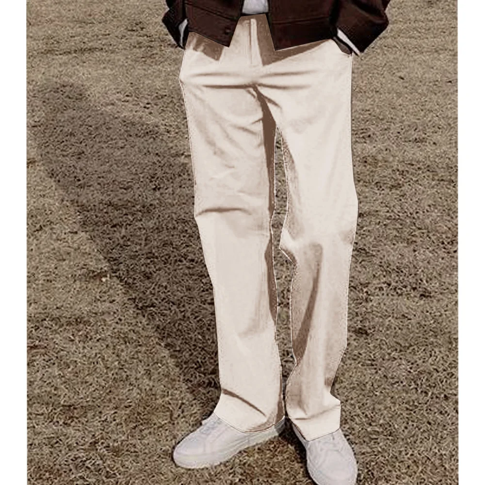 Mens Blended Suit Pants No Pleat Straight Leg Loose Fit Solid Color Trousers Comfortable Breathable Business Casual Office Wear