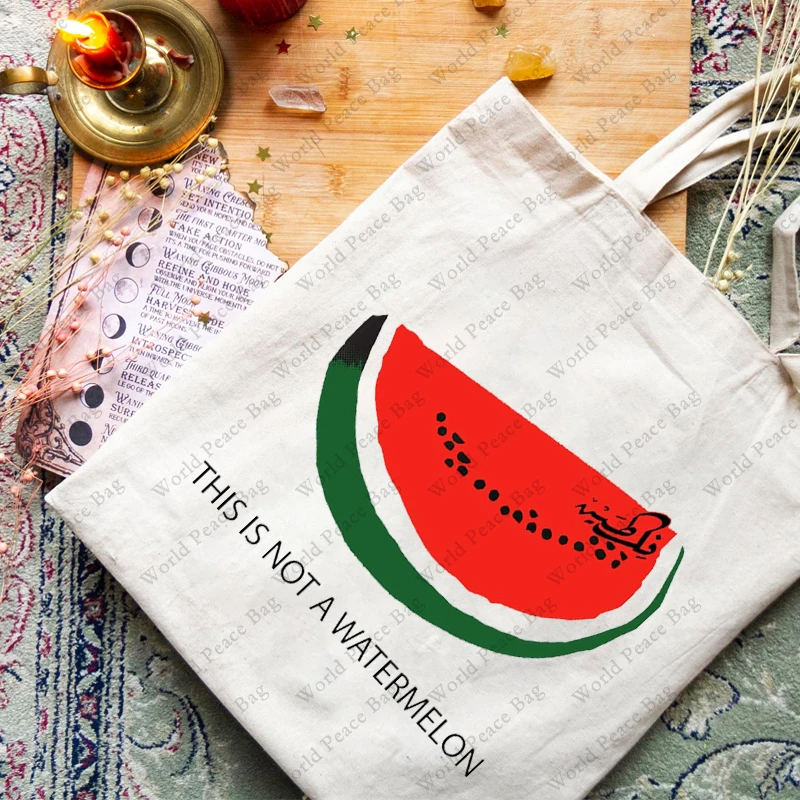 1 pc This Is Not A Watermelon pattern Tote Bag Canvas Shoulder Bag For Travel Daily Commute Women\'s Reusable Shopping Bag Best