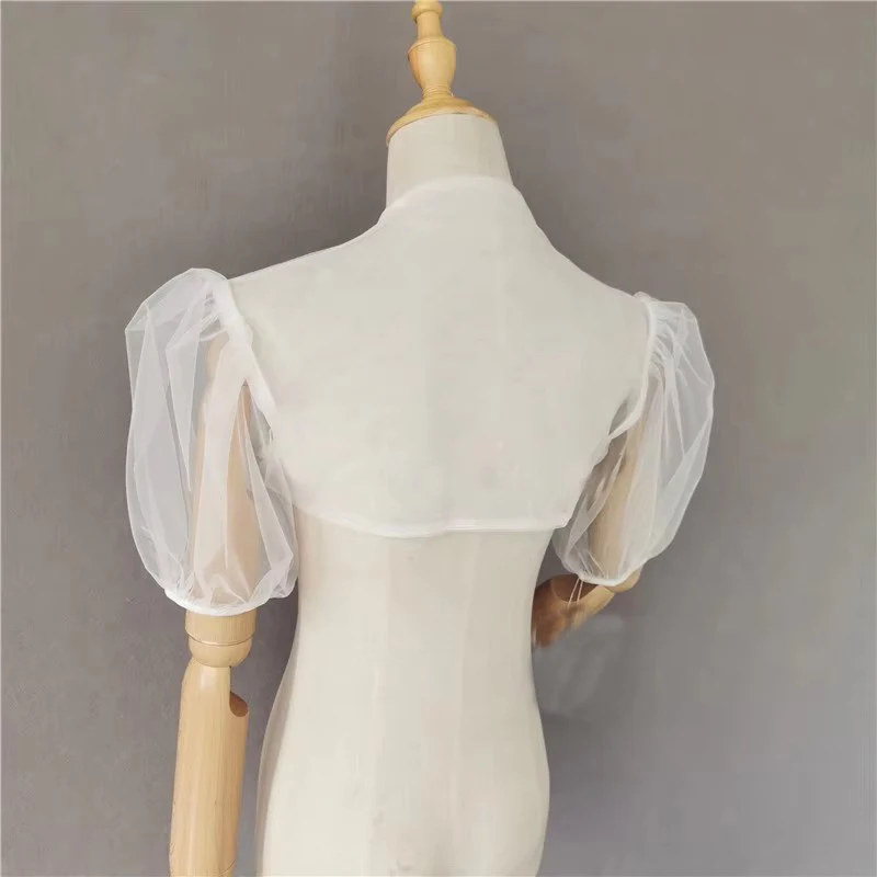 Summer Short Sleeves Wedding Jacket Tulle Bridal Bolero Jackets For Evening Party Coat Bridal Jacket Customized image 2