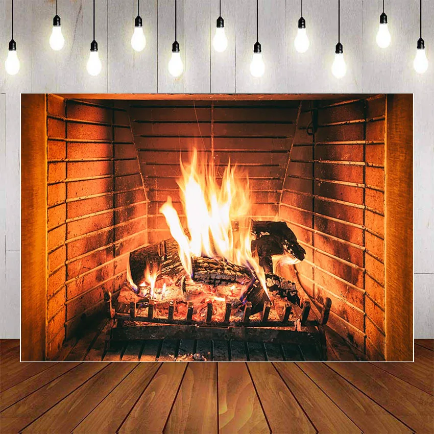 Winter Fireplace Photography Backdrop Christmas New Year Room Decor Photo Booth Photographic Background Shoot Studio Props