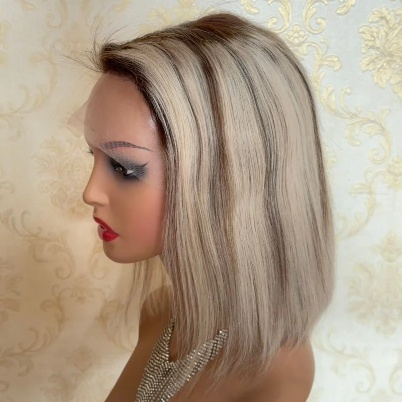 

Highlights Blonde Short Bob Wig Straight Lace Front Human Hair Wigs Colored 13x2 HD Transparent Lace Frontal Wigs Pre plucked