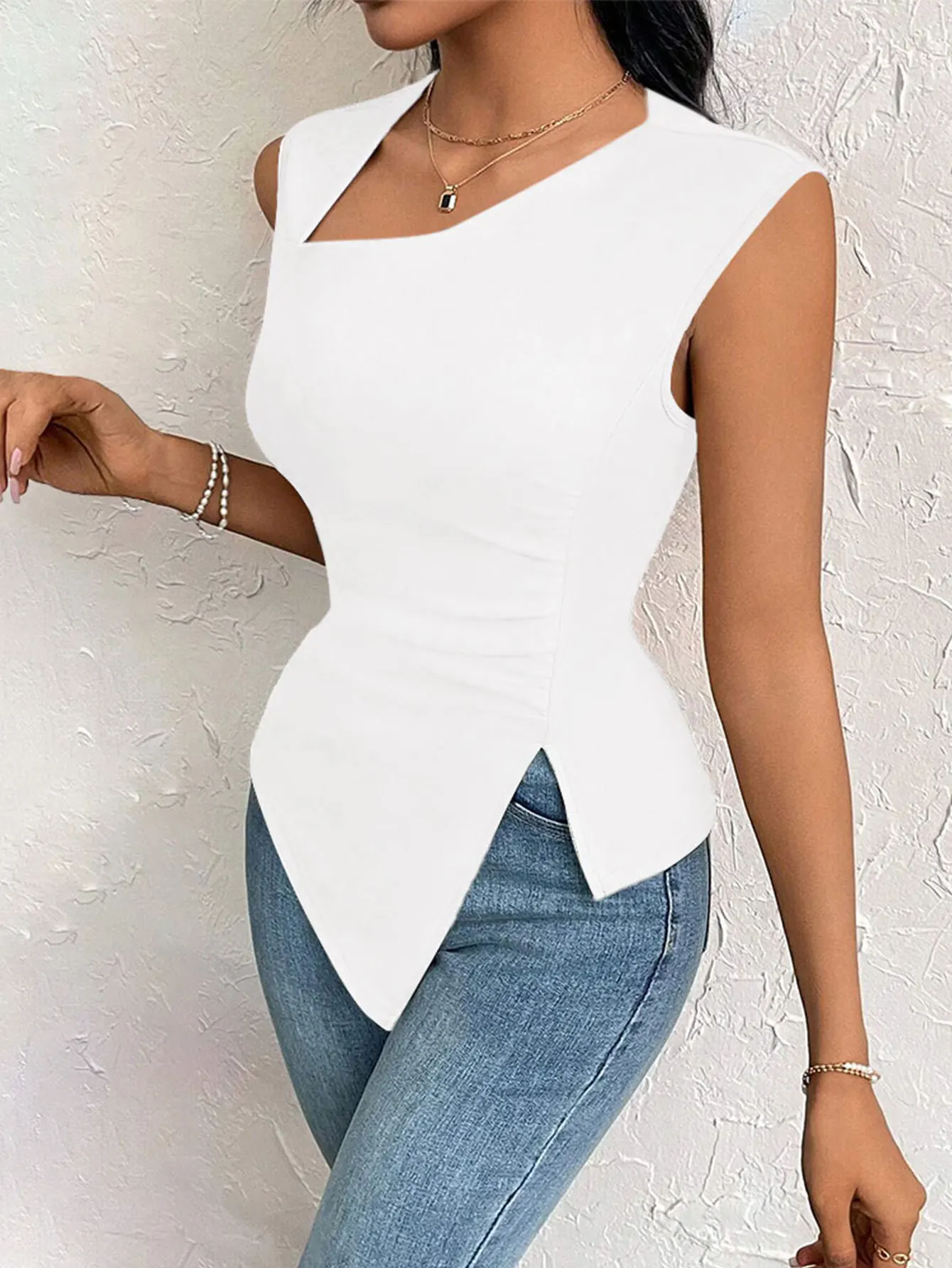 Top feminino 2025 primavera/verão chique camiseta moda roupas de boa qualidade viscose alta estiramento tripulação-pescoço fino com nervuras para senhoras