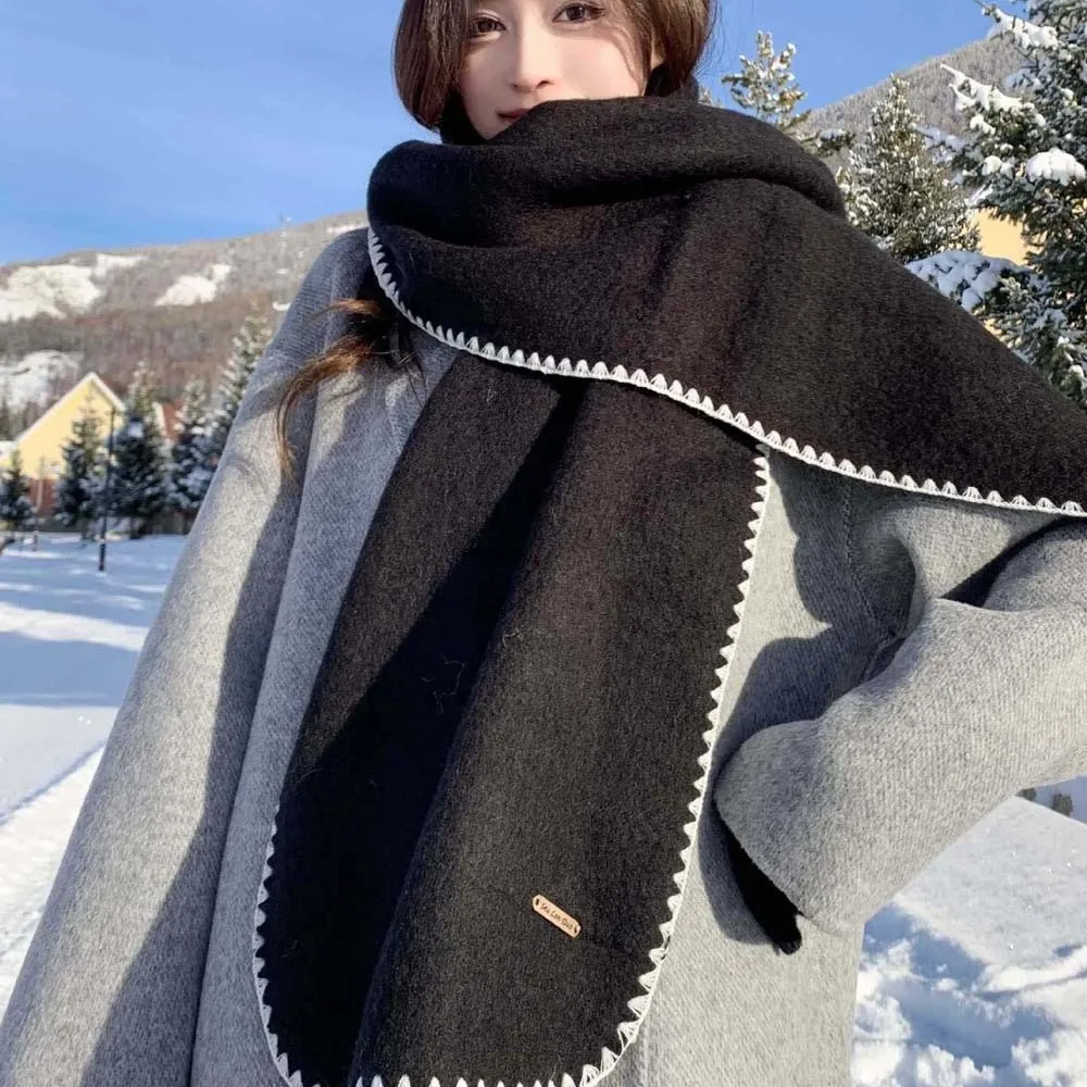 

Большой зимний шарф из полиэстера с замком, однотонный классический длинный утолщенный шейный шарф, мягкий женский теплый шарф во французском стиле, осень