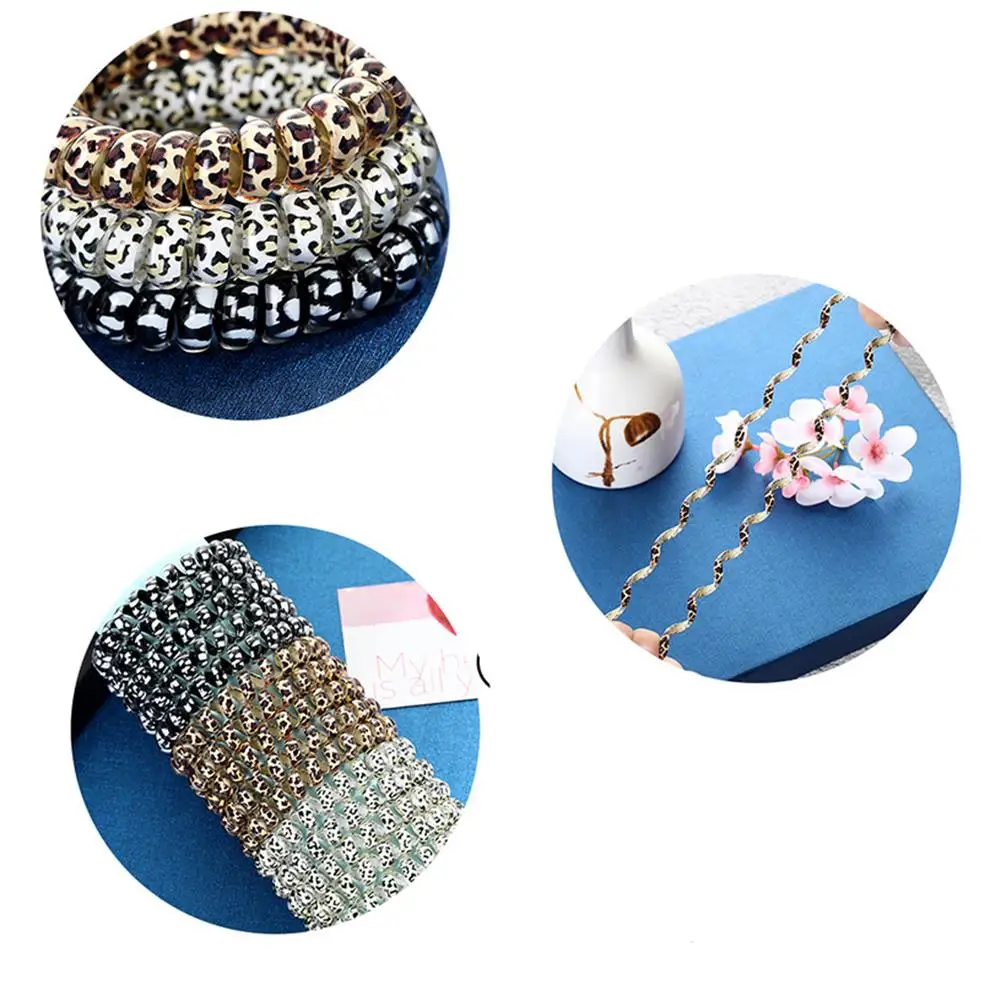 1Pcs Leopard Pattern Telephone Wire Elastic Hair Bands Girls Hair Ropes For Women Spiral Rubber Band Hair Ties Hair Accessories