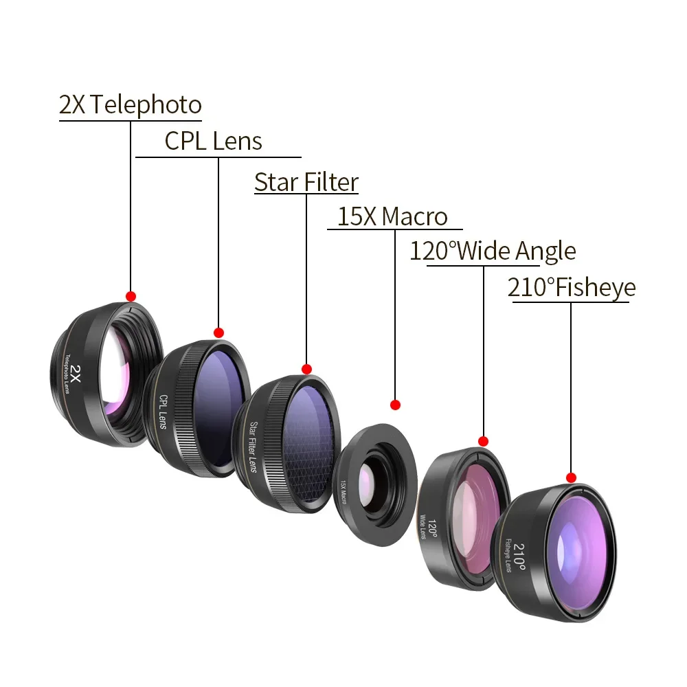 Fish eye wide-angle macro range polarization starlight six in one set universal external mobile phone lens