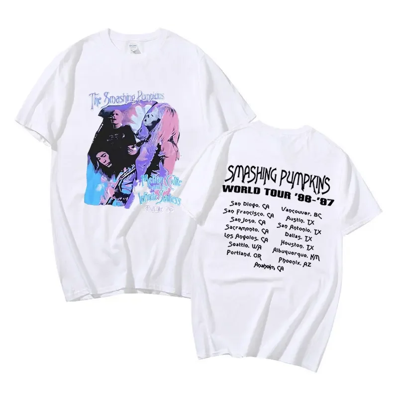 Vintage Smashing Pumpkins World Tour Graphic T Shirt Men Fashion Rock Oversized Tshirt Male Streetwear Men's Pure Cotton T-shirt