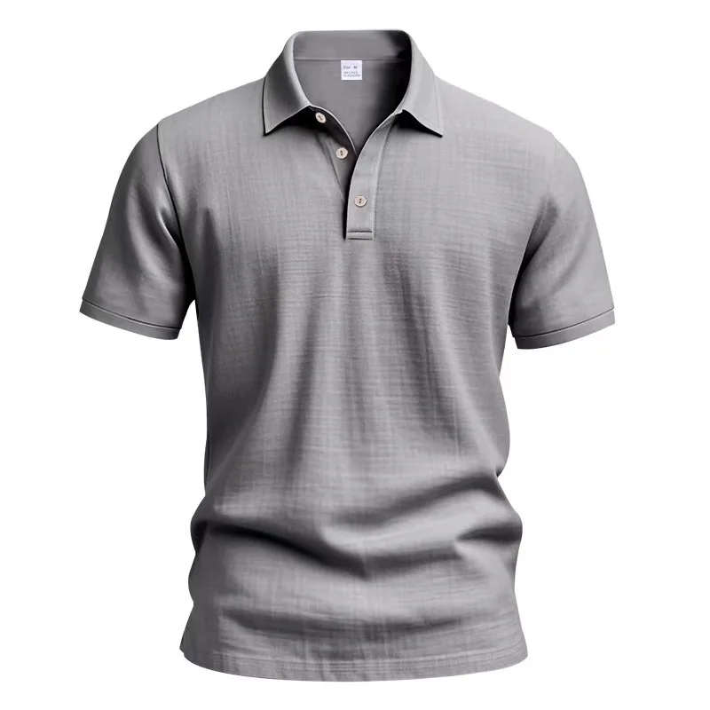 Hochwertiges Leinen-Poloshirt mit kurzen Ärmeln für Herren, lässig, locker, bequem, Sommer-T-Shirt mit Knopfverschluss und Umlegekragen. – Detail 28