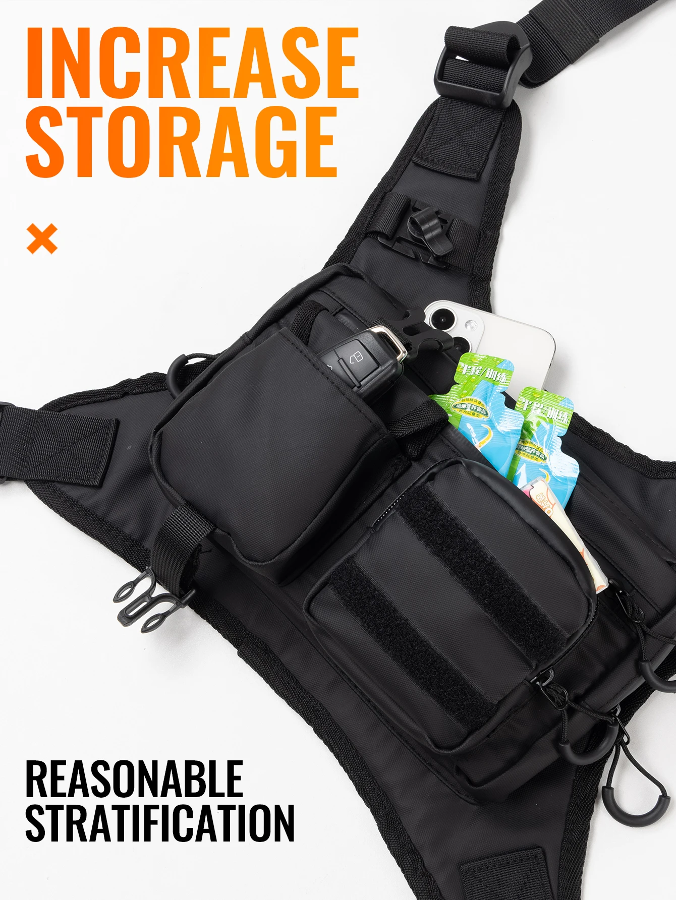 WRELS Hydration-Laufweste, Brusttasche, atmungsaktiv, wasserdicht, mit mehreren Fächern, Sporttasche für Wanderungen, Radtouren und Marathons. – Detail 4