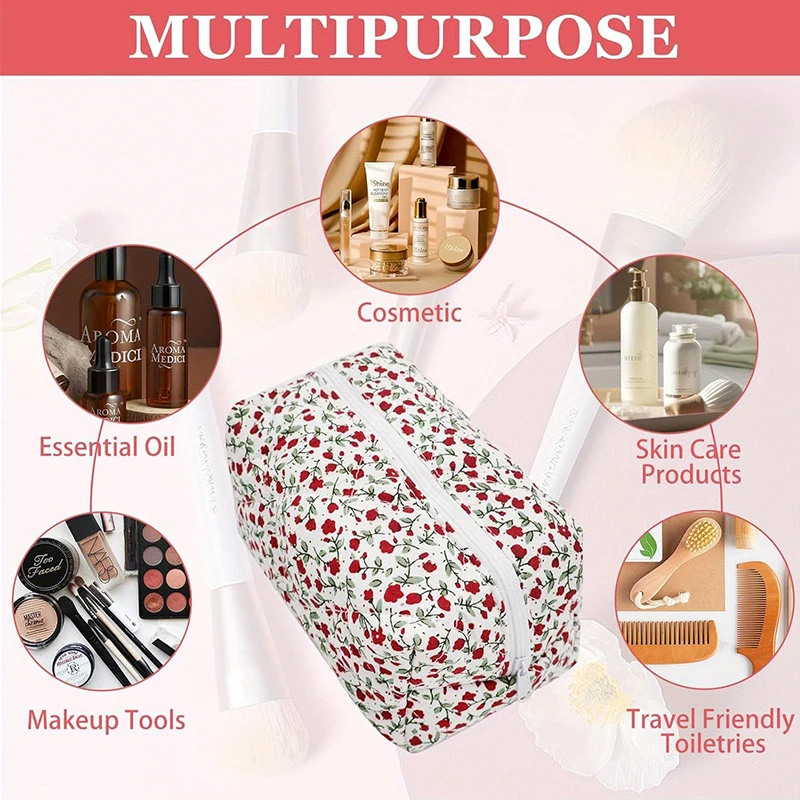 New Style Small Fresh Floral Cosmetic Bag Zipper Skin Care Product Storage, Multifunctional Portable Large Capacity Toiletry Bag image 5