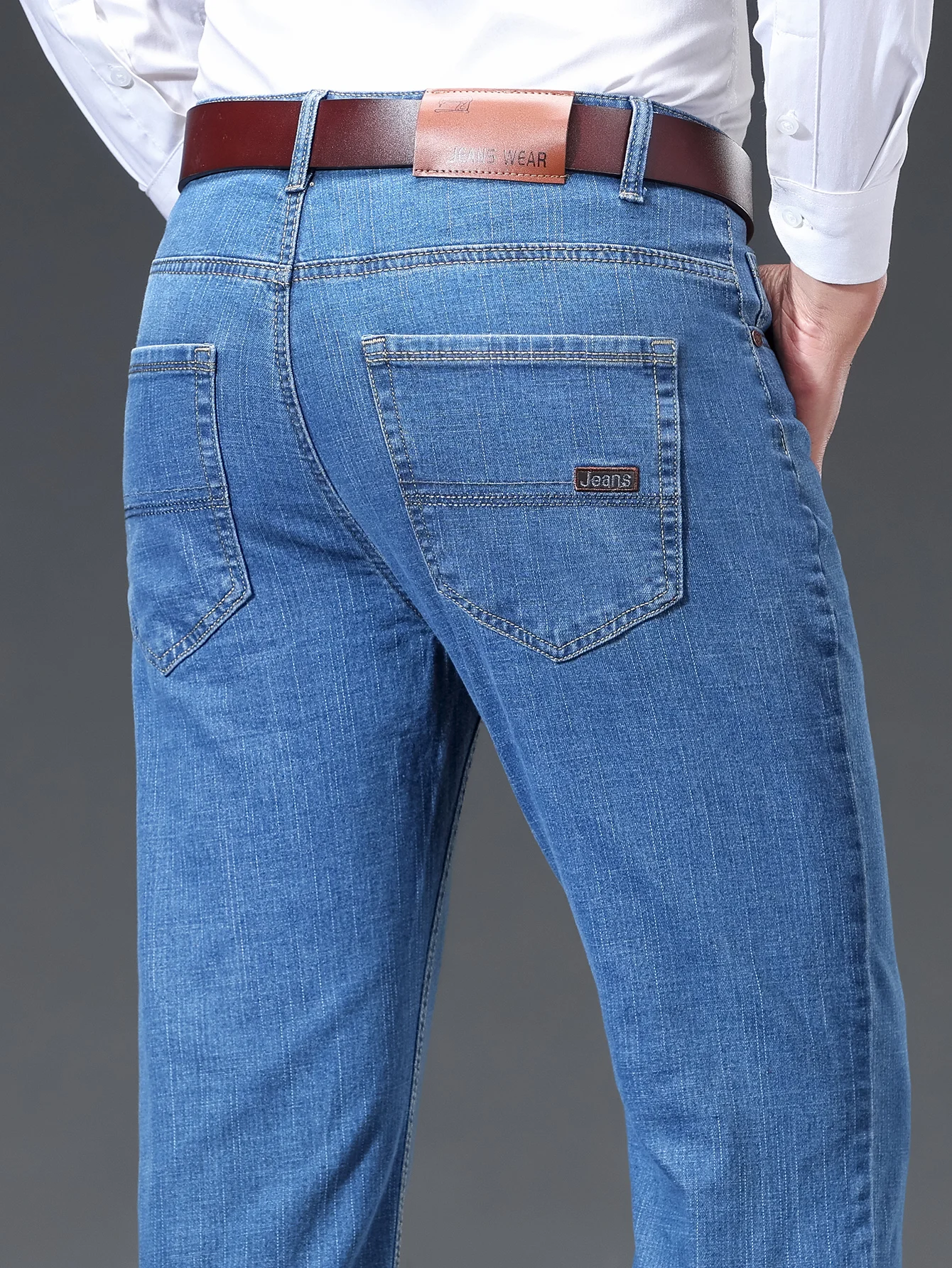 

Мужские прямые джинсы из тонкого денима с вышивкой, весна-лето, повседневные, эластичные, удобные брюки, деловой стиль, модные мужские джинсовые штаны