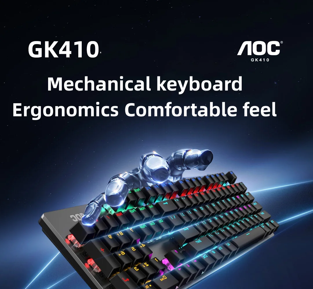 AOC Mechanical Keyboard GK410 Blue Black Switch Gaming Full Key Game Experience Metal Panel 키보드 Keyboard Gaming Keyboard