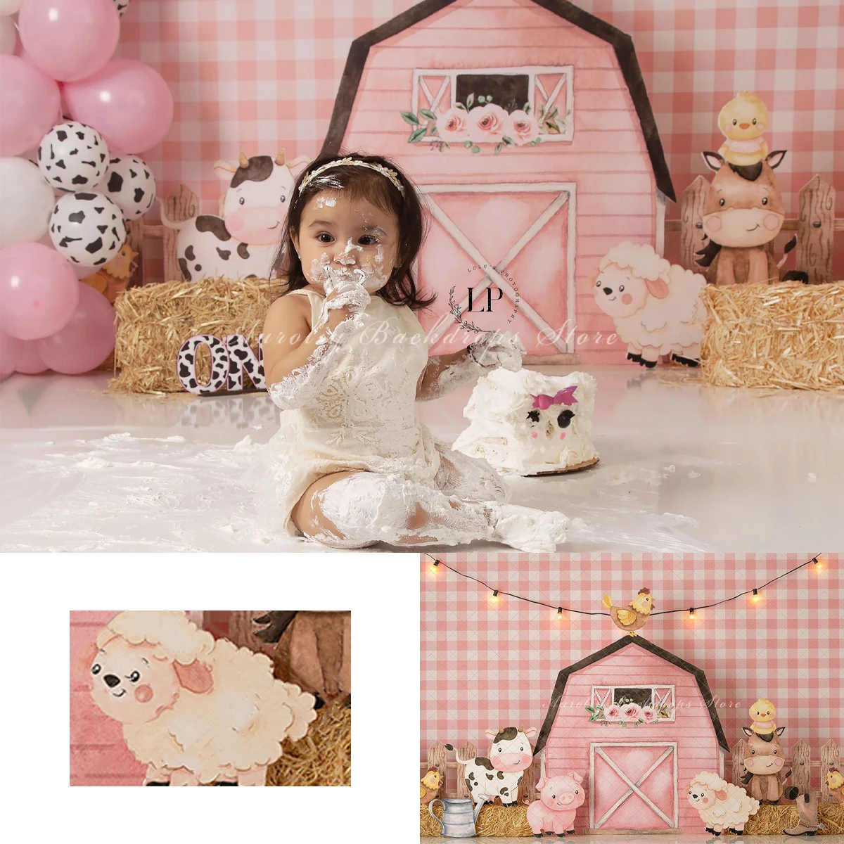 Rural Farm Backgrounds Spring Barn Cake Smash Kids Adult Photography Props Child Baby Photocall Pig Cattle Sheep Photo Backdrops